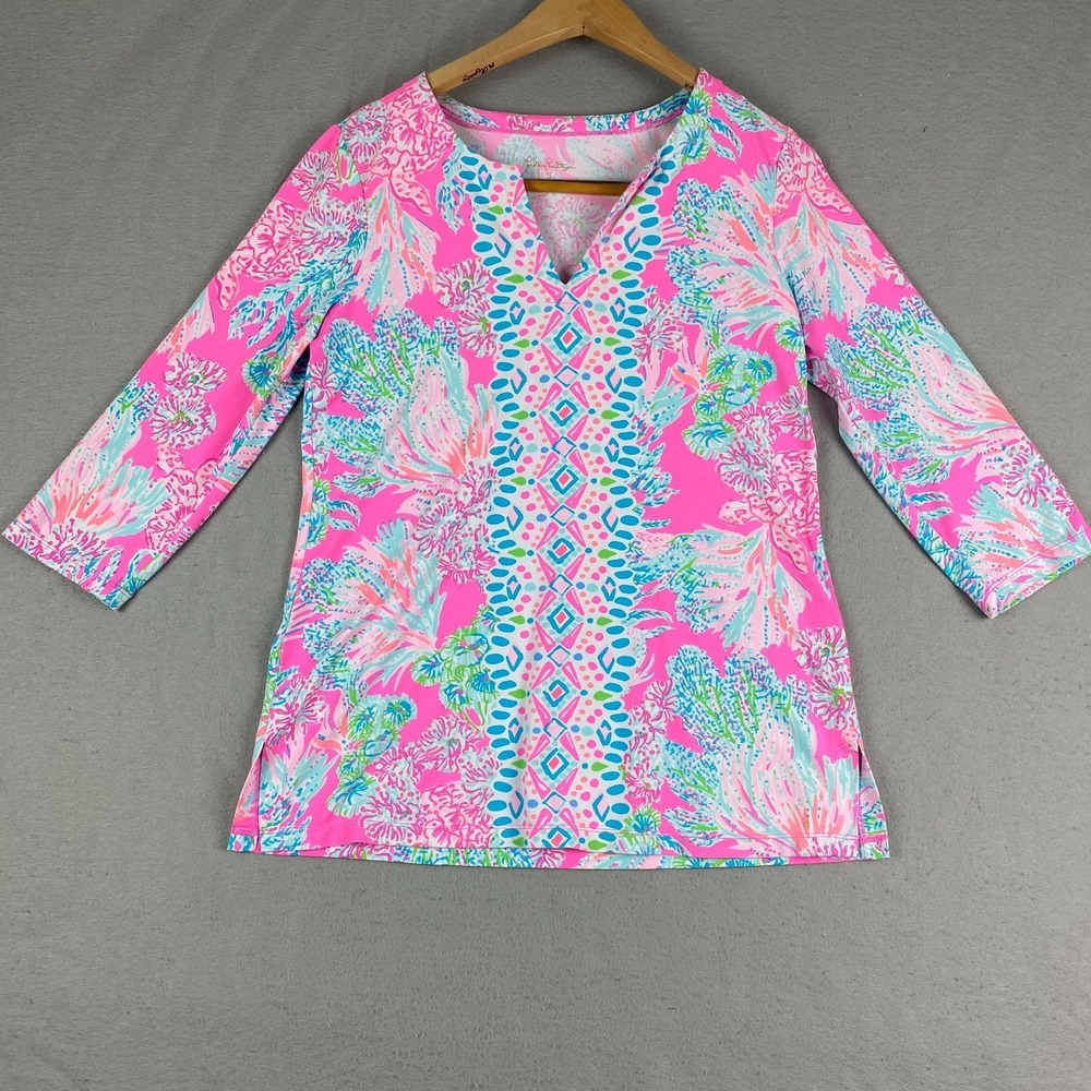 Lilly Pulitzer Karina ChillyLilly Tunic Top S seaing things UPF 50 Resortwear